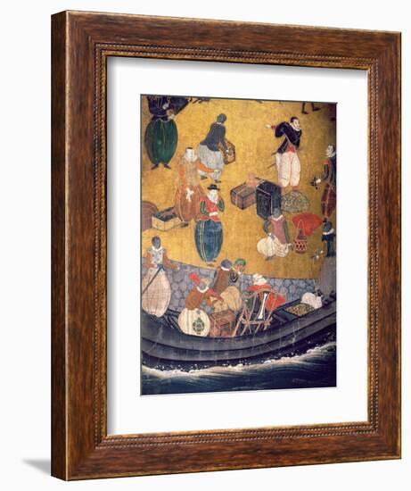 The Arrival of the Portuguese in Japan, Detail of Unloading Merchandise, from a Namban Byobu Screen-Japanese-Framed Giclee Print