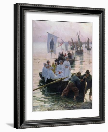 The Arrival of the Procession of St. Anne from Fouesnant to Concarneau, 1887-Alfred Guillou-Framed Giclee Print