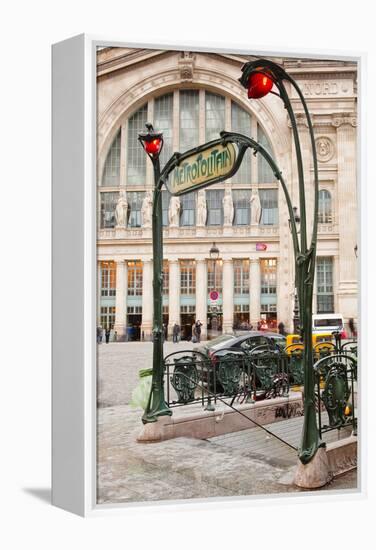 The Art Nouveau Entrance to Gare Du Nord Metro Station with the Main Railway Station Behind-Julian Elliott-Framed Premier Image Canvas