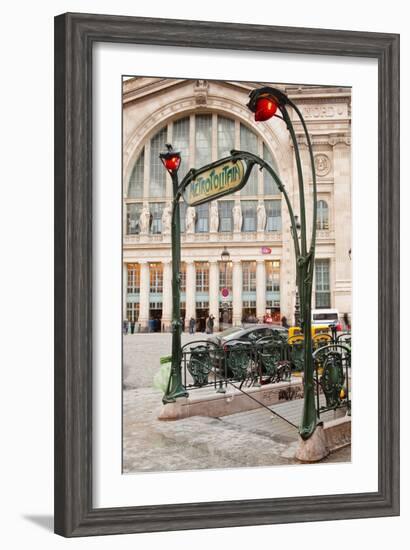 The Art Nouveau Entrance to Gare Du Nord Metro Station with the Main Railway Station Behind-Julian Elliott-Framed Photographic Print