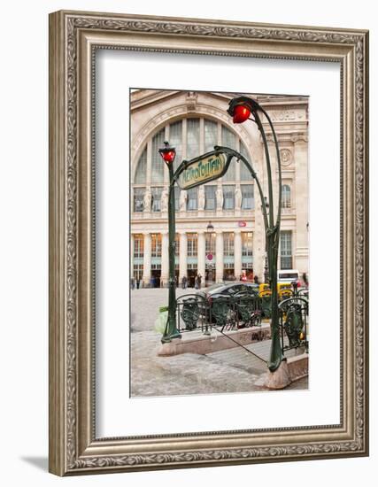 The Art Nouveau Entrance to Gare Du Nord Metro Station with the Main Railway Station Behind-Julian Elliott-Framed Photographic Print