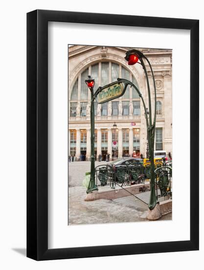 The Art Nouveau Entrance to Gare Du Nord Metro Station with the Main Railway Station Behind-Julian Elliott-Framed Photographic Print