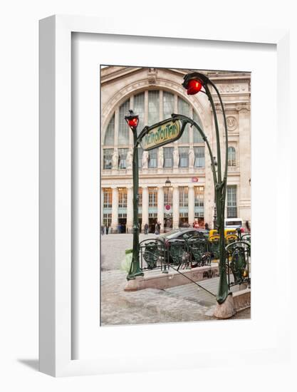 The Art Nouveau Entrance to Gare Du Nord Metro Station with the Main Railway Station Behind-Julian Elliott-Framed Photographic Print