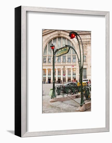 The Art Nouveau Entrance to Gare Du Nord Metro Station with the Main Railway Station Behind-Julian Elliott-Framed Photographic Print