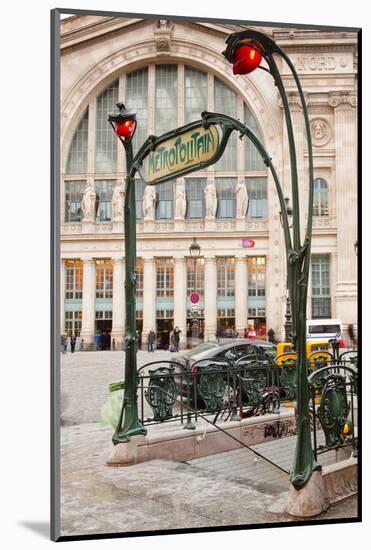 The Art Nouveau Entrance to Gare Du Nord Metro Station with the Main Railway Station Behind-Julian Elliott-Mounted Photographic Print