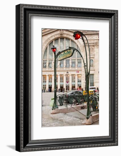 The Art Nouveau Entrance to Gare Du Nord Metro Station with the Main Railway Station Behind-Julian Elliott-Framed Photographic Print