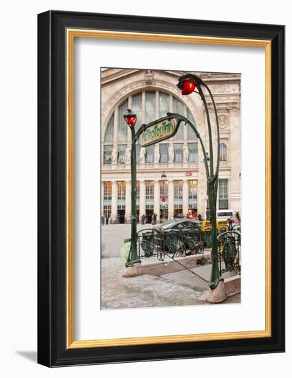 The Art Nouveau Entrance to Gare Du Nord Metro Station with the Main Railway Station Behind-Julian Elliott-Framed Photographic Print