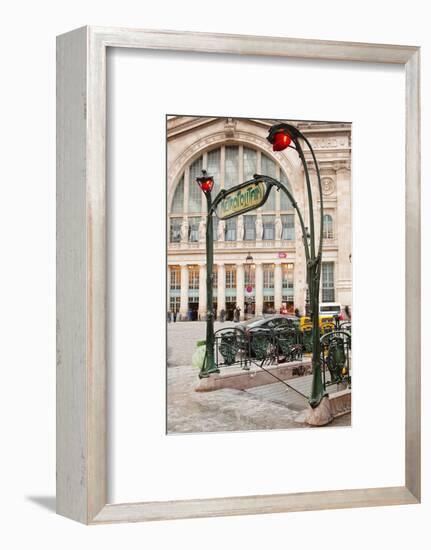 The Art Nouveau Entrance to Gare Du Nord Metro Station with the Main Railway Station Behind-Julian Elliott-Framed Photographic Print