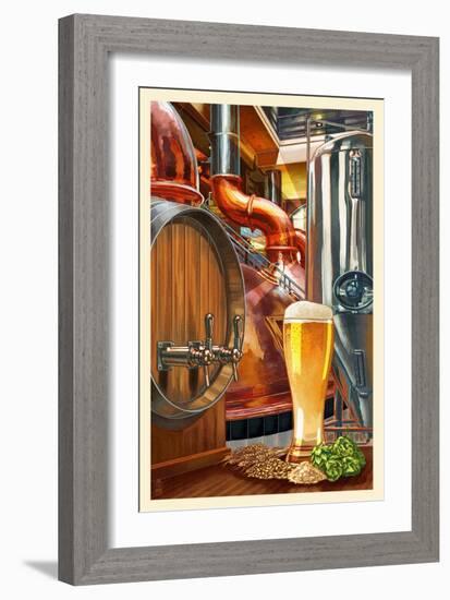 The Art of Beer - Brewery Scene-Lantern Press-Framed Art Print