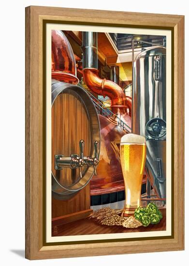 The Art of Beer - Brewery Scene-Lantern Press-Framed Stretched Canvas