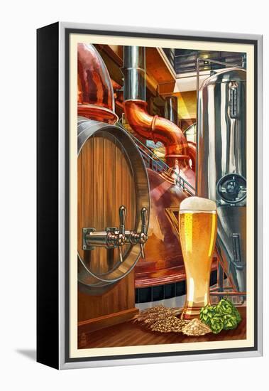 The Art of Beer - Brewery Scene-Lantern Press-Framed Stretched Canvas