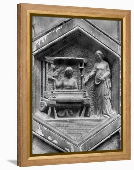 The Art of Weaving, Relief on the Duomo, Florence, Italy, Mid 14th Century-Giotto-Framed Premier Image Canvas