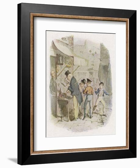 The Artful Dodger Teaches Oliver Twist to Pickpocket from the Rich-George Cruikshank-Framed Art Print
