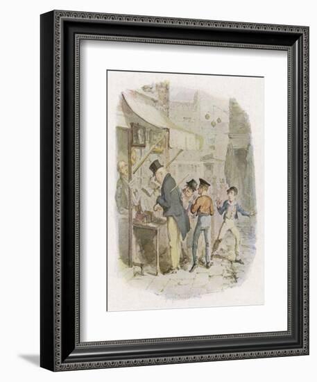 The Artful Dodger Teaches Oliver Twist to Pickpocket from the Rich-George Cruikshank-Framed Art Print