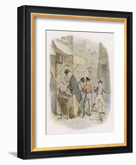 The Artful Dodger Teaches Oliver Twist to Pickpocket from the Rich-George Cruikshank-Framed Art Print