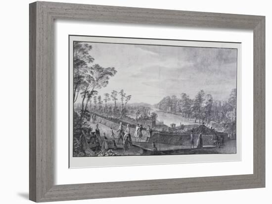 The Artificial River, Lord Burlington's Chiswick Villa (Pen and Ink with Wash on Paper)-Jacques Rigaud-Framed Giclee Print