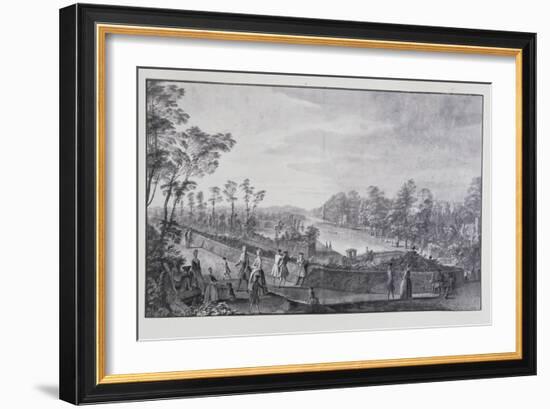 The Artificial River, Lord Burlington's Chiswick Villa (Pen and Ink with Wash on Paper)-Jacques Rigaud-Framed Giclee Print