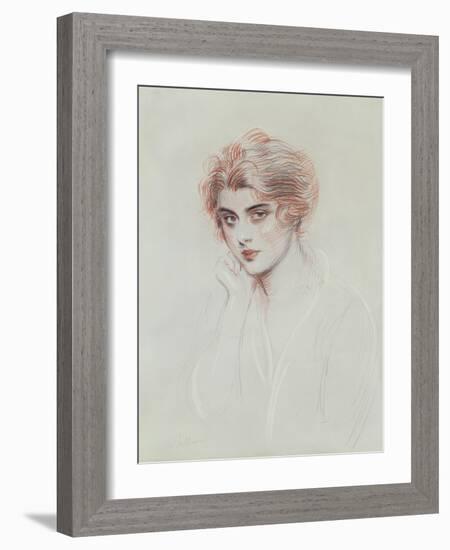 The Artist's Daughter (Coloured Pencil on Paper)-Paul Cesar Helleu-Framed Giclee Print