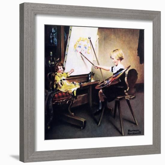 The Artist’s Daughter (or Little Girl with Palette at Easel)-Norman Rockwell-Framed Giclee Print