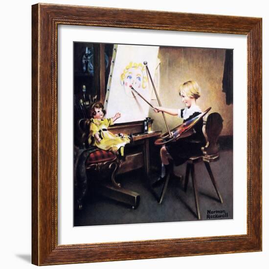The Artist’s Daughter (or Little Girl with Palette at Easel)-Norman Rockwell-Framed Giclee Print
