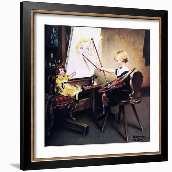 The Artist’s Daughter (or Little Girl with Palette at Easel)-Norman Rockwell-Framed Giclee Print