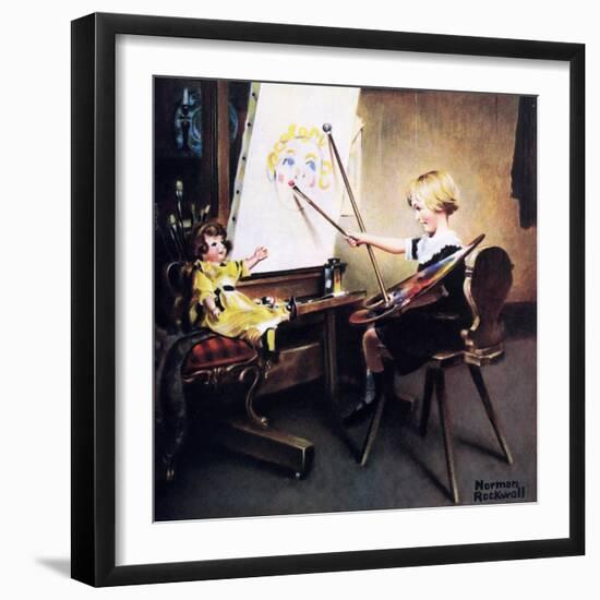 The Artist’s Daughter (or Little Girl with Palette at Easel)-Norman Rockwell-Framed Giclee Print