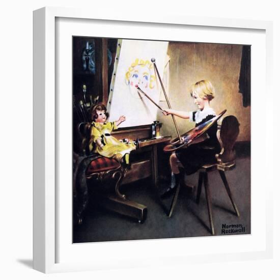 The Artist’s Daughter (or Little Girl with Palette at Easel)-Norman Rockwell-Framed Giclee Print