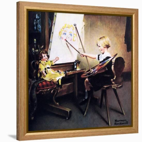 The Artist’s Daughter (or Little Girl with Palette at Easel)-Norman Rockwell-Framed Premier Image Canvas
