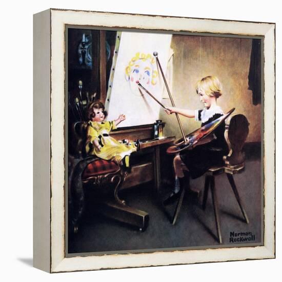 The Artist’s Daughter (or Little Girl with Palette at Easel)-Norman Rockwell-Framed Premier Image Canvas