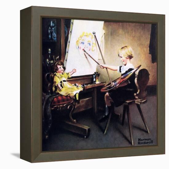 The Artist’s Daughter (or Little Girl with Palette at Easel)-Norman Rockwell-Framed Premier Image Canvas