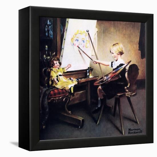 The Artist’s Daughter (or Little Girl with Palette at Easel)-Norman Rockwell-Framed Premier Image Canvas