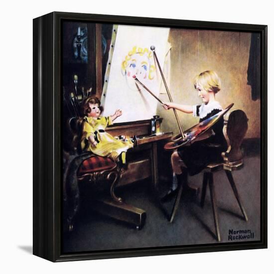 The Artist’s Daughter (or Little Girl with Palette at Easel)-Norman Rockwell-Framed Premier Image Canvas