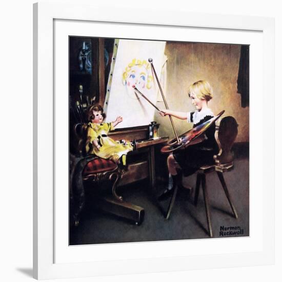 The Artist’s Daughter (or Little Girl with Palette at Easel)-Norman Rockwell-Framed Giclee Print