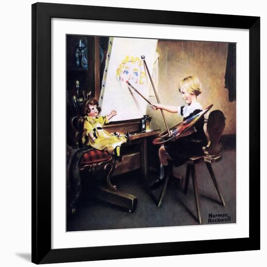 The Artist’s Daughter (or Little Girl with Palette at Easel)-Norman Rockwell-Framed Giclee Print