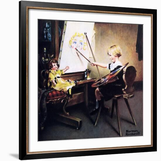 The Artist’s Daughter (or Little Girl with Palette at Easel)-Norman Rockwell-Framed Giclee Print