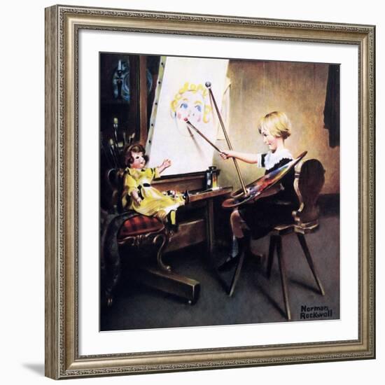 The Artist’s Daughter (or Little Girl with Palette at Easel)-Norman Rockwell-Framed Giclee Print