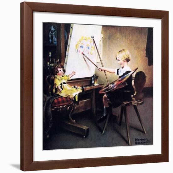 The Artist’s Daughter (or Little Girl with Palette at Easel)-Norman Rockwell-Framed Giclee Print