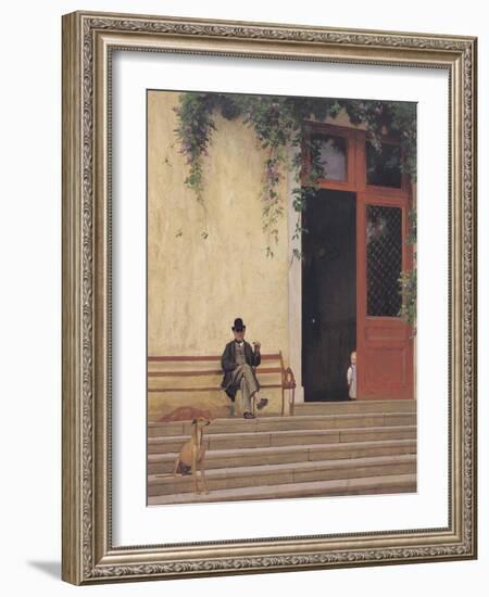 The Artist's Father and Son on the Doorstep of His House, circa 1866-67-Jean Leon Gerome-Framed Giclee Print