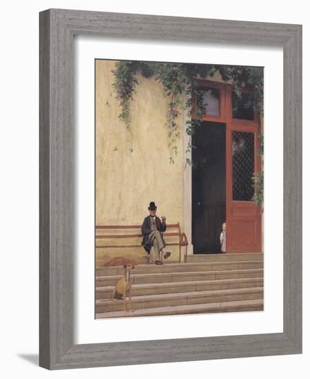 The Artist's Father and Son on the Doorstep of His House, circa 1866-67-Jean Leon Gerome-Framed Giclee Print