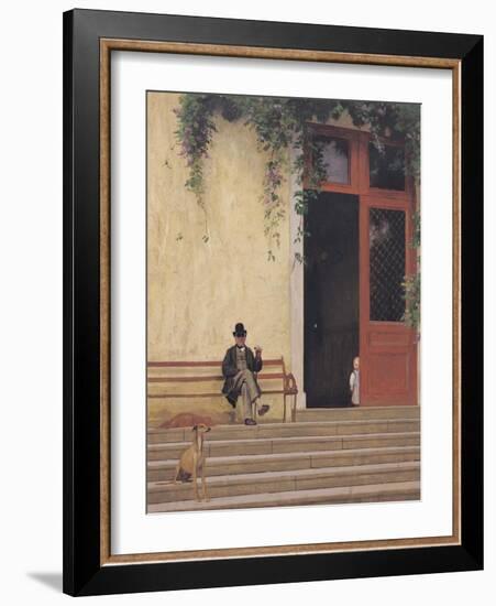 The Artist's Father and Son on the Doorstep of His House, circa 1866-67-Jean Leon Gerome-Framed Giclee Print