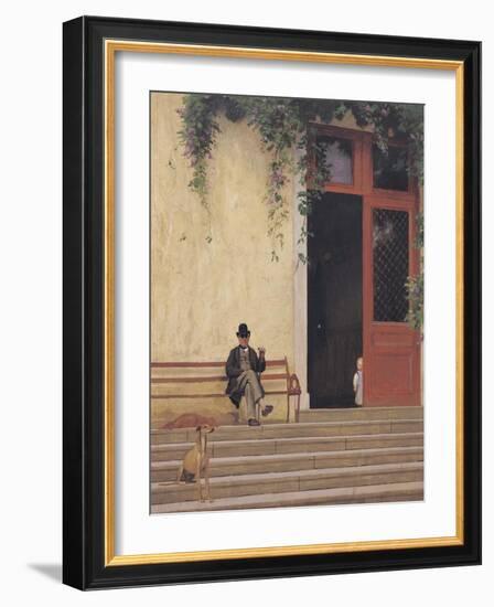 The Artist's Father and Son on the Doorstep of His House, circa 1866-67-Jean Leon Gerome-Framed Giclee Print