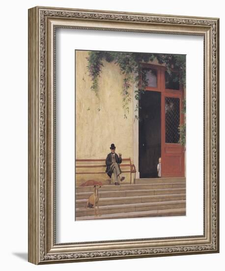 The Artist's Father and Son on the Doorstep of His House, circa 1866-67-Jean Leon Gerome-Framed Giclee Print