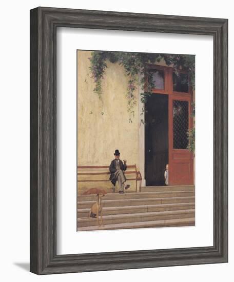 The Artist's Father and Son on the Doorstep of His House, circa 1866-67-Jean Leon Gerome-Framed Giclee Print