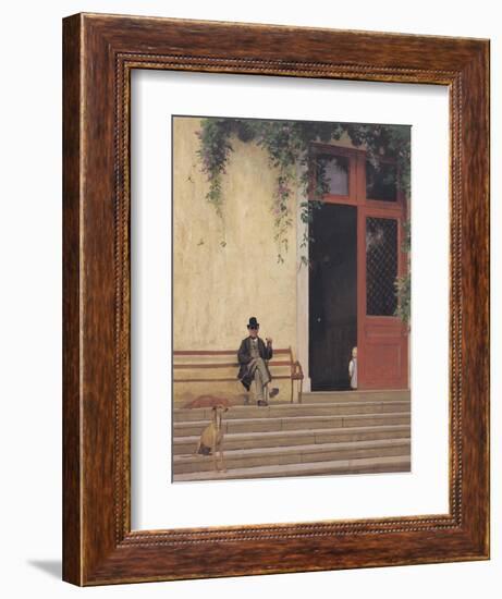 The Artist's Father and Son on the Doorstep of His House, circa 1866-67-Jean Leon Gerome-Framed Giclee Print