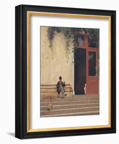 The Artist's Father and Son on the Doorstep of His House, circa 1866-67-Jean Leon Gerome-Framed Giclee Print