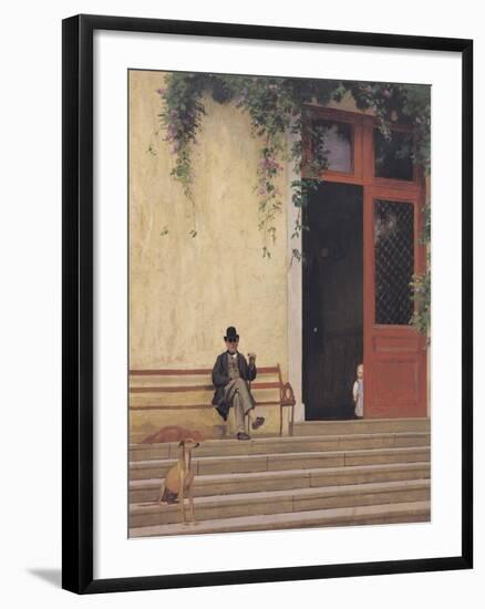 The Artist's Father and Son on the Doorstep of His House, circa 1866-67-Jean Leon Gerome-Framed Giclee Print