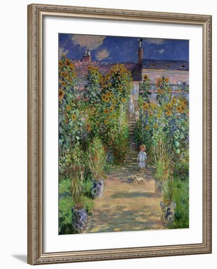 The Artist's Garden at Vetheuil, 1880-Claude Monet-Framed Giclee Print