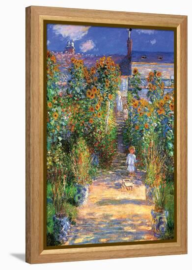 The Artist's Garden at Vetheuil-Claude Monet-Framed Stretched Canvas