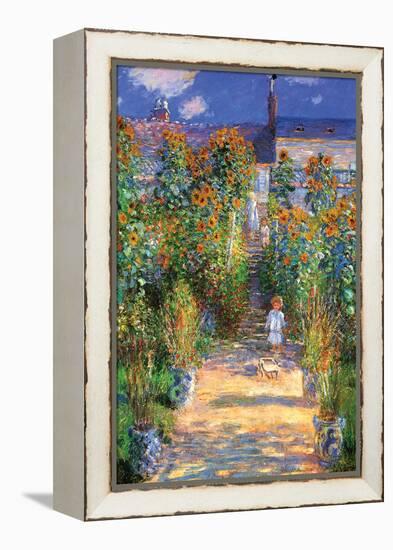 The Artist's Garden at Vetheuil-Claude Monet-Framed Stretched Canvas