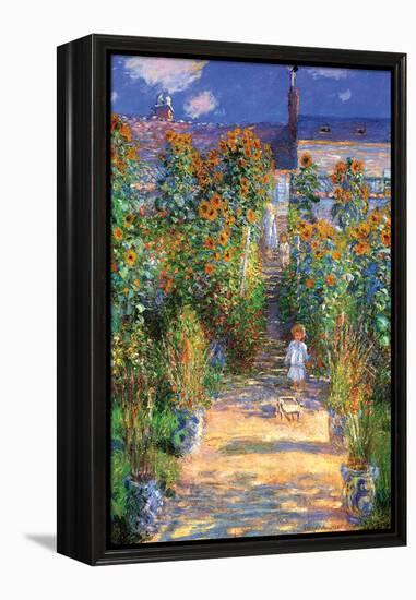 The Artist's Garden at Vetheuil-Claude Monet-Framed Stretched Canvas